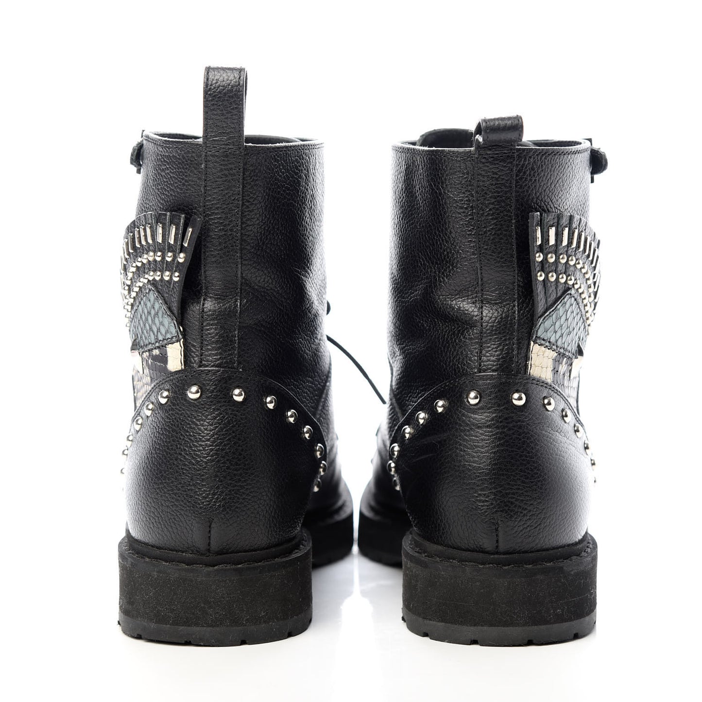 Calfskin Studded Bugs Combat Boots 39.5 Black