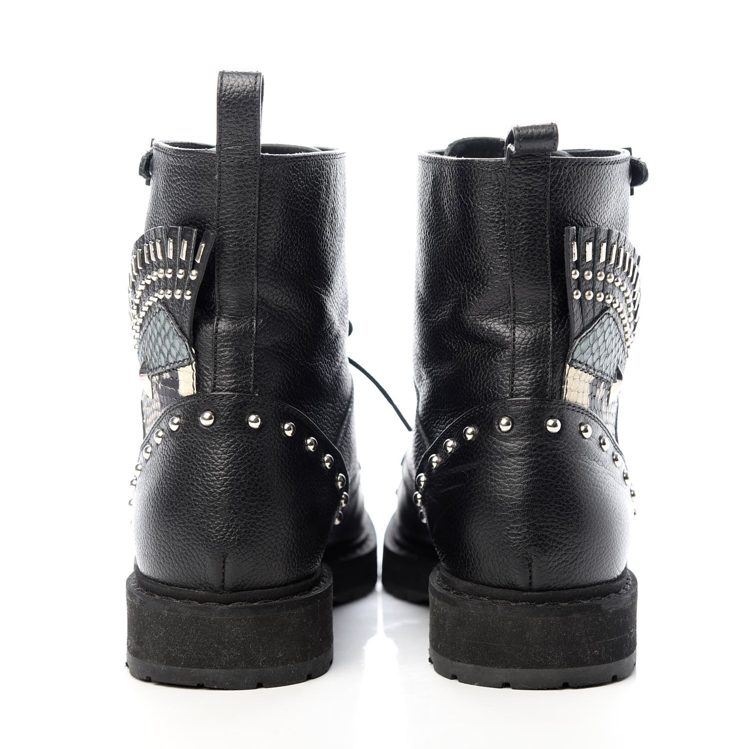 Fendi Calfskin Studded Bugs Combat Boots 39.5 Black 7 of 9