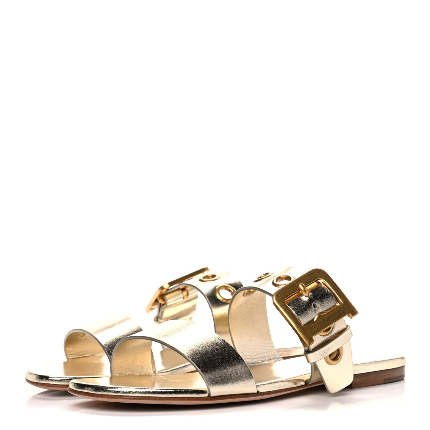 Laminated Calfskin D-Dior Slide Flat Sandals 35.5 Pale Gold