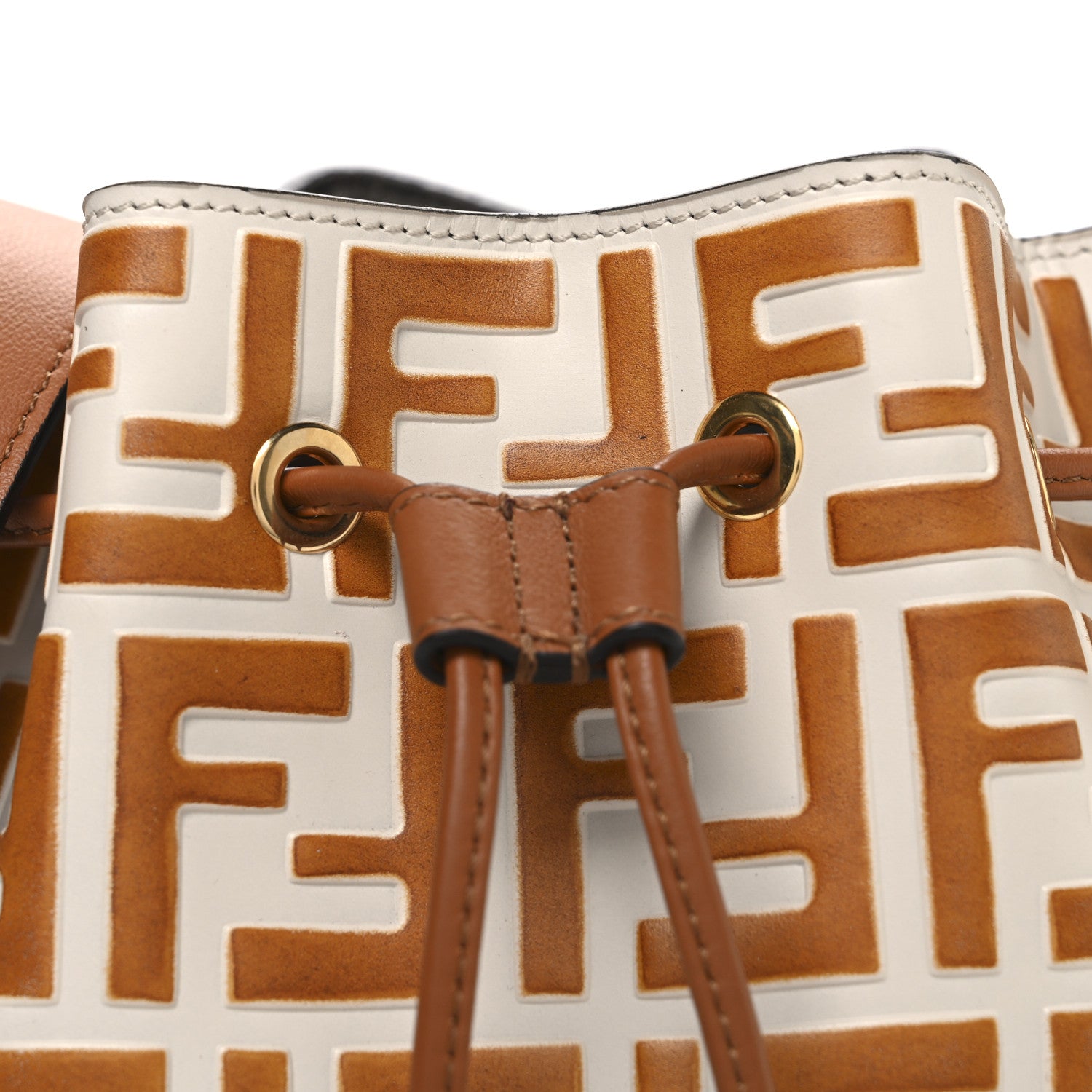 Fendi Vitello Grace F is Fendi Bi-Color FF 1974 Embossed Grande Mon Tresor Bucket Bag White Brown 8 of 10