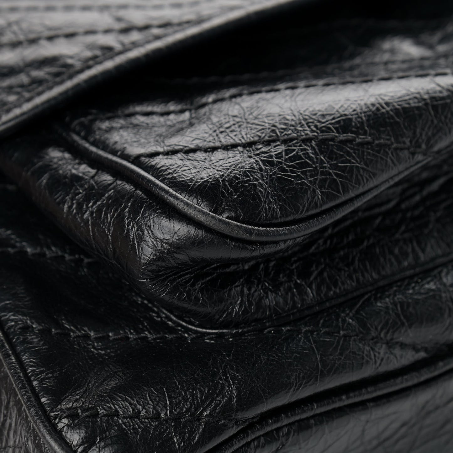 Crinkled Calfskin Matelasse Monogram Large Niki Chain Satchel Black