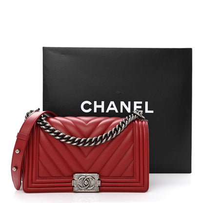 Chanel Calfskin Chevron Quilted Medium Boy Flap Dark Red 11 of 11