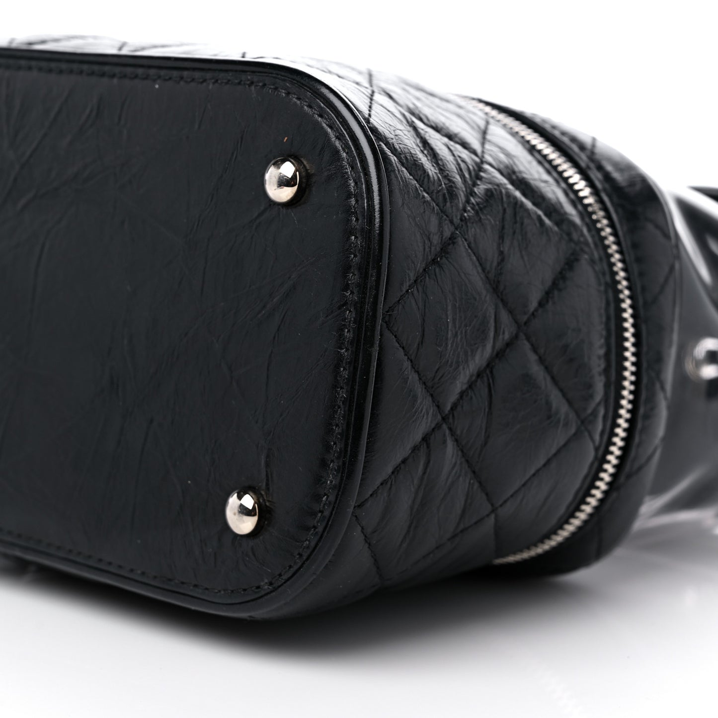 Crumpled Calfskin PVC Quilted Flap Black