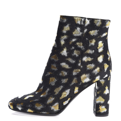 Saint Laurent Jacquard Leopard Loulou Ankle Boots 37 Oro 1 of 9