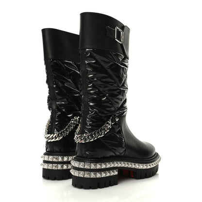 Christian Louboutin Glazed Fabric Quilted Calfskin Studded Chain Verdonna Boots 35.5 Black 4 of 6