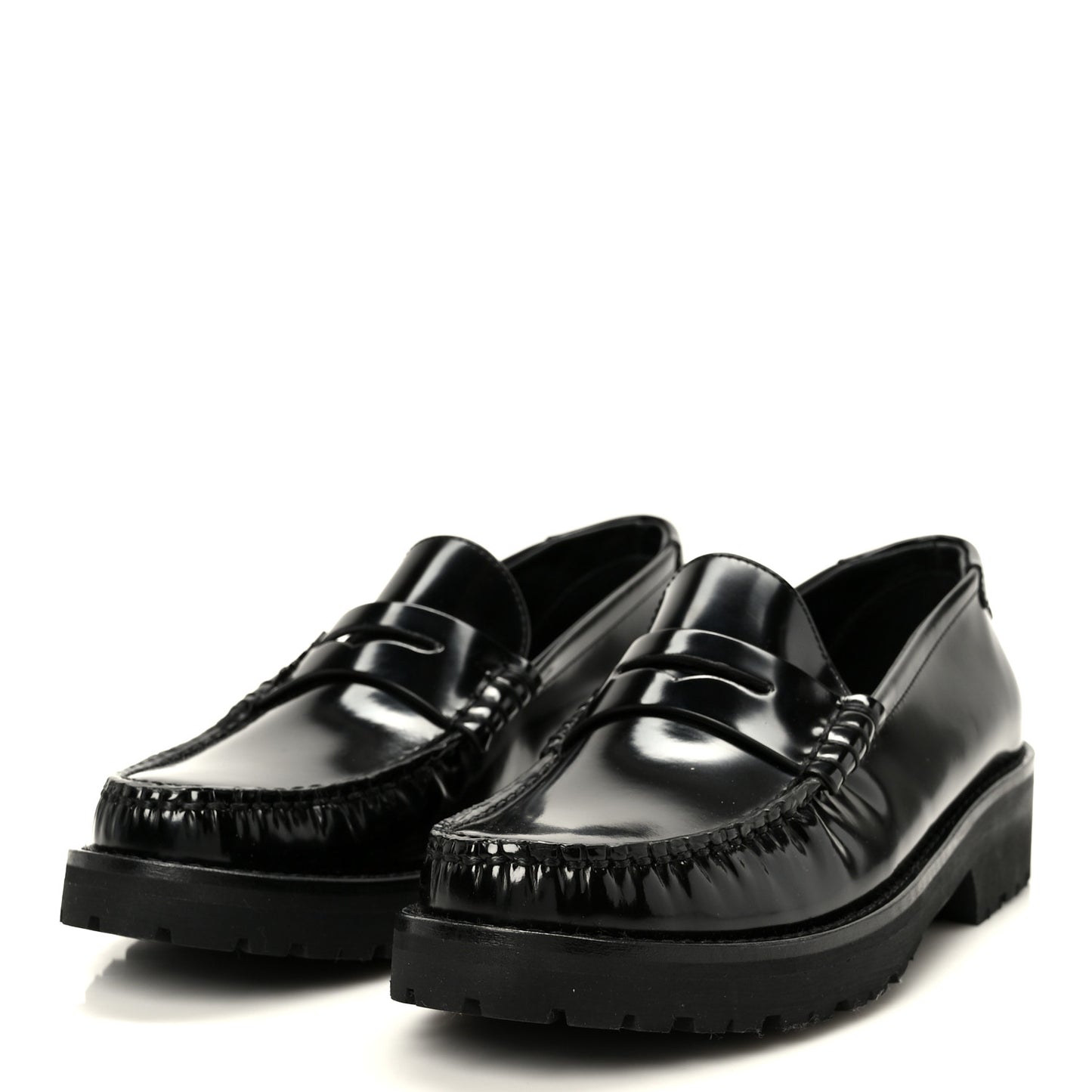 Glazed Calfskin Le Loafer 15 Penny Slippers 37 Black
