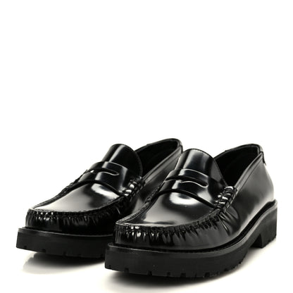 Saint Laurent Glazed Calfskin Le Loafer 15 Penny Slippers 37 Black 4 of 10