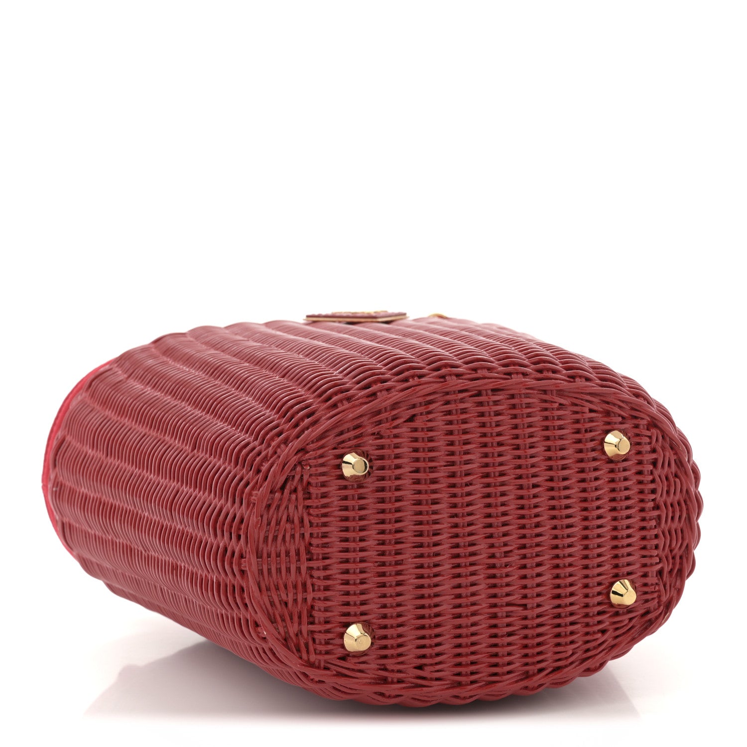 Prada Wicker Canvas Shoulder Bag Rosso 4 of 9