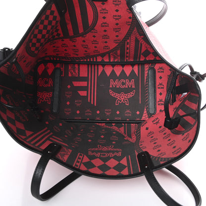 MCM Visetos Medium Project Reversible Shopper Tote Ruby Red Black 8 of 19
