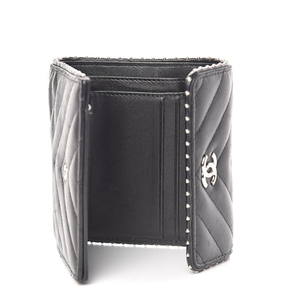 Chanel Lambskin Chevron Quilted Studded Compact Flap Wallet Black 5 of 12