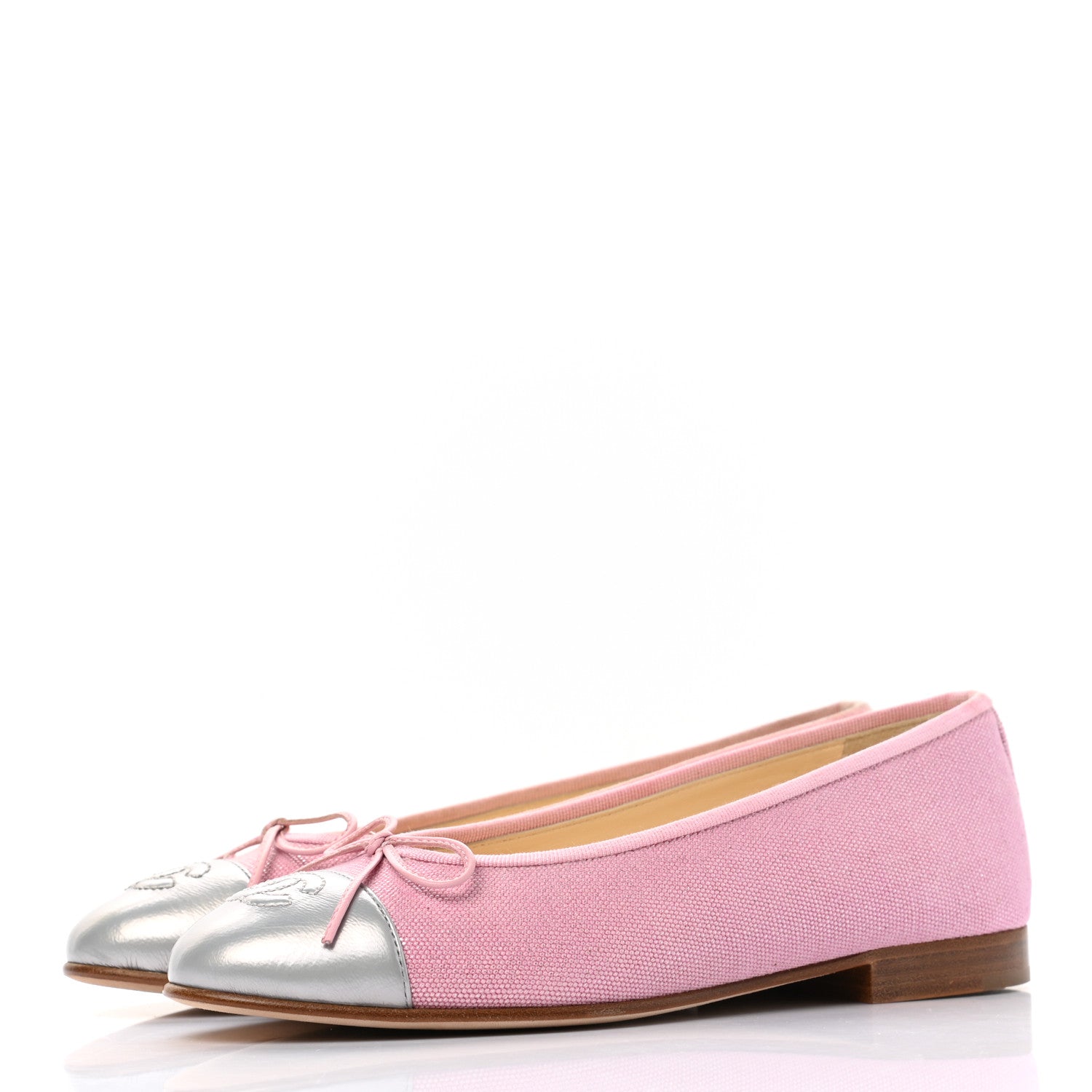 Chanel Iridescent Fabric Lambskin Cap Toe Ballerina Flats 36 Pink Light Grey 3 of 9