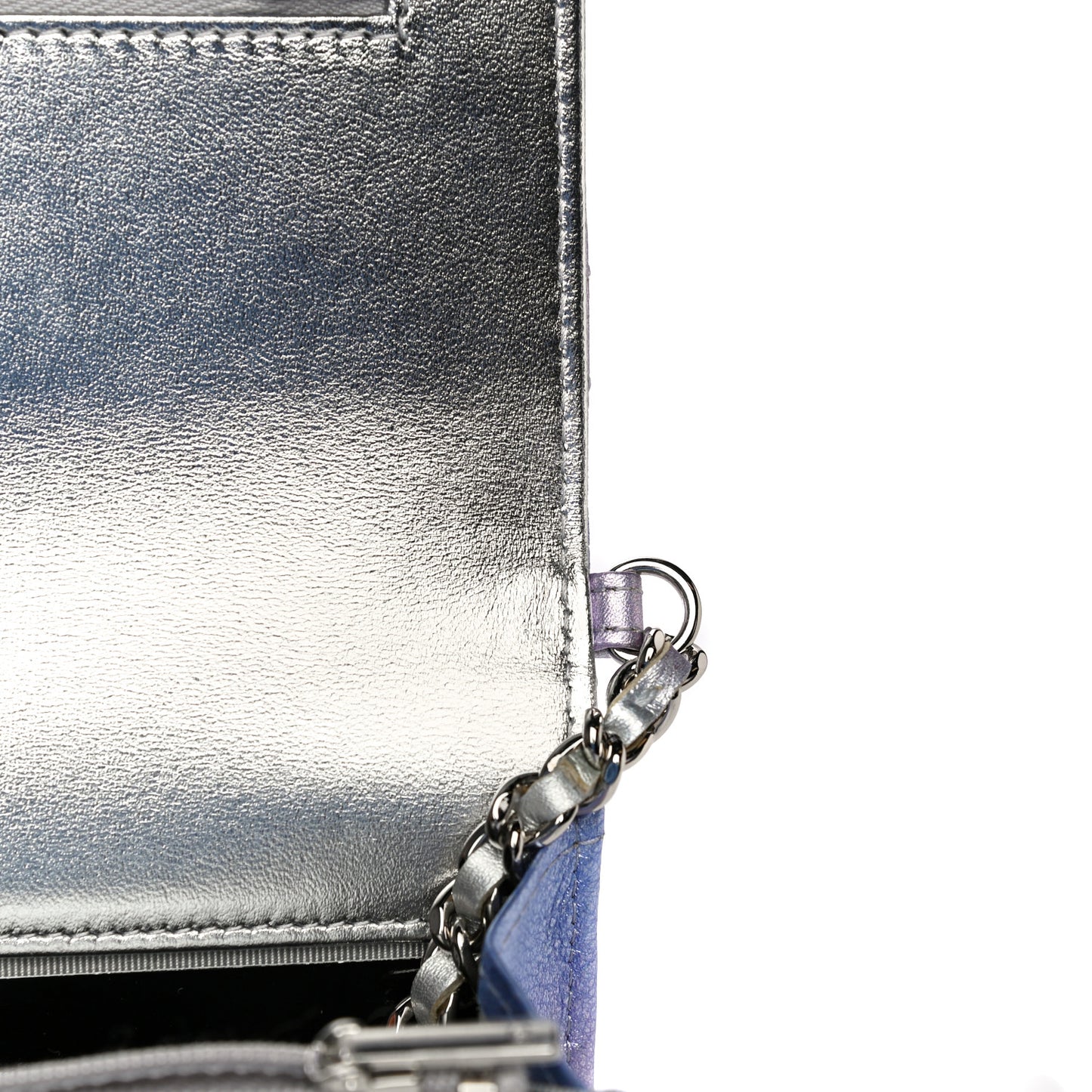 Gradient Metallic Calfskin Quilted Wallet On Chain WOC Silver Blue Yellow Purple