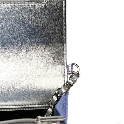 Chanel Gradient Metallic Calfskin Quilted Wallet On Chain WOC Silver Blue Yellow Purple 18 of 19