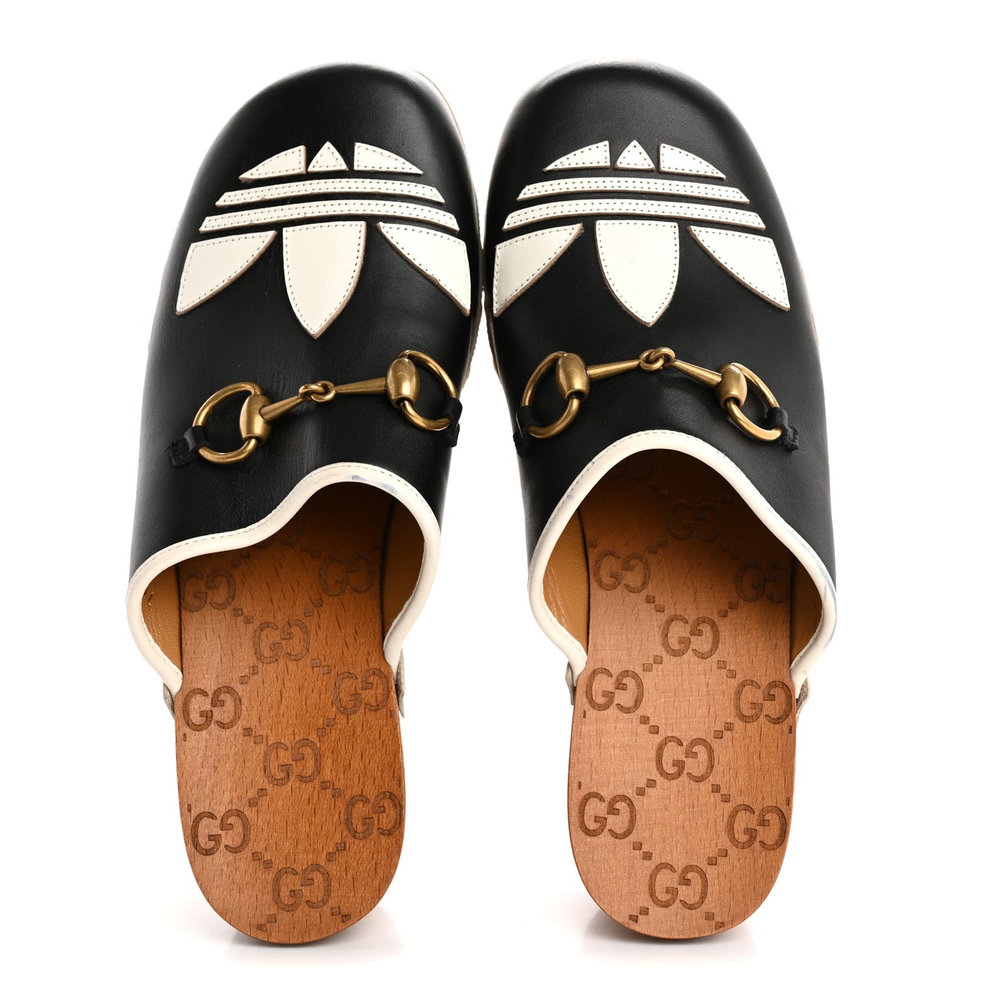 X ADIDAS Quebec Calfskin Quentin Goatskin Horsebit Trefoil Clog Mules 37 Black Off White