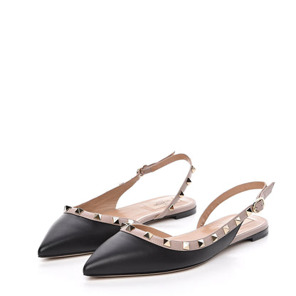 Valentino Garavani Nappa Rockstud Slingback Flats 38.5 Black Poudre 3 of 9