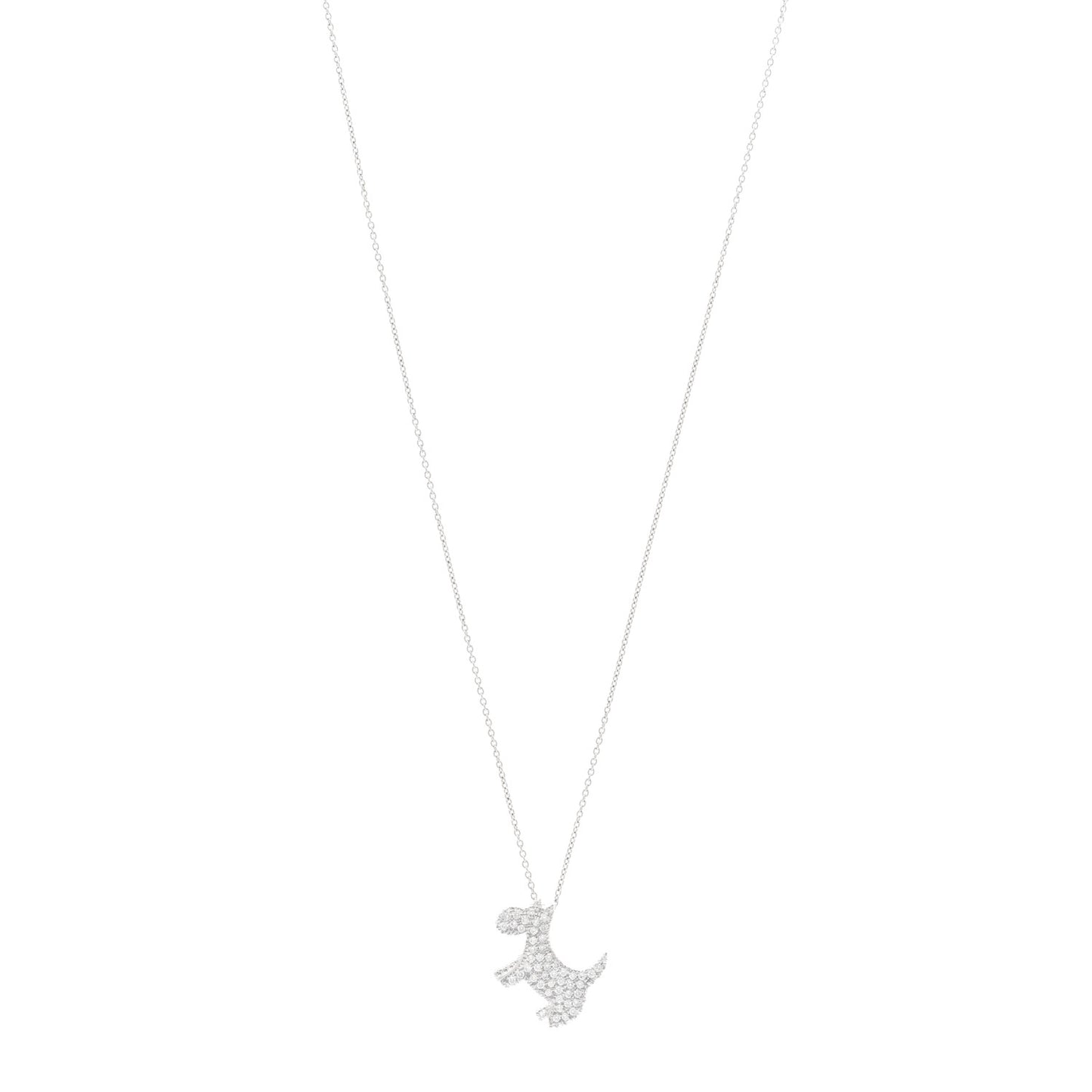 18K White Gold Diamond Scottie Dog Pendant Necklace