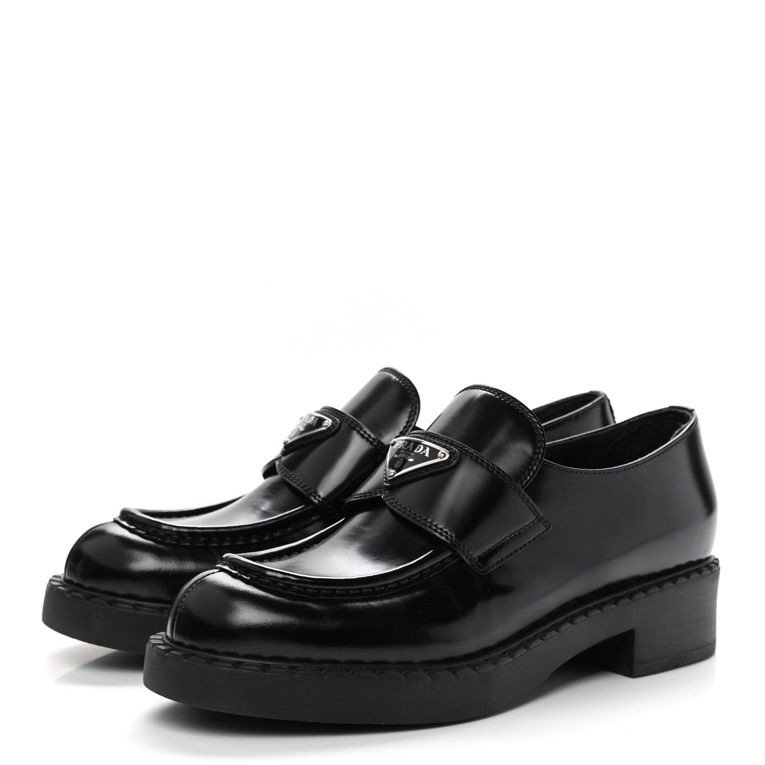 Prada Spazzolato Metal Triangle Logo 50mm Loafers 39 Black 3 of 8