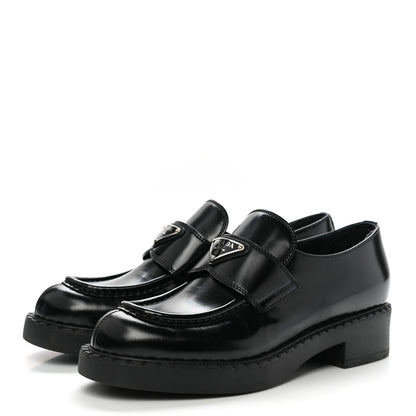 Prada Spazzolato Metal Triangle Logo 50mm Loafers 39 Black 3 of 8