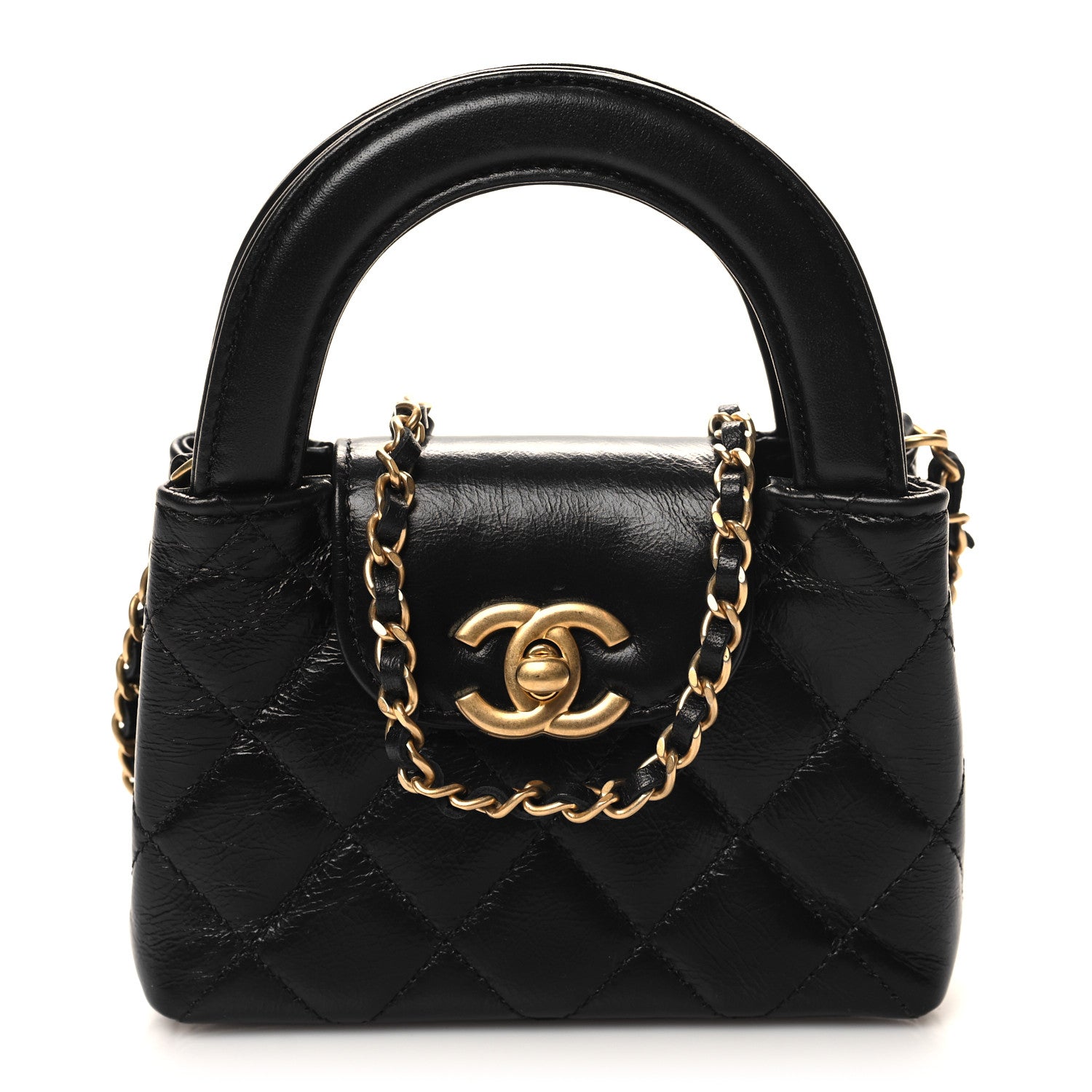 Chanel Shiny Aged Calfskin Quilted Mini Nano Kelly Shopper Black 1 of 11
