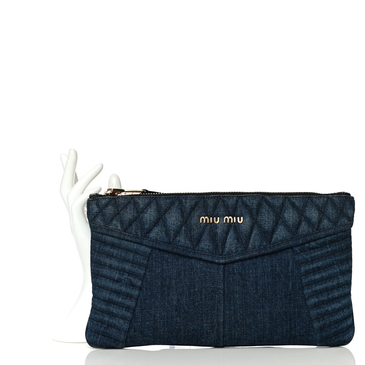Miu Miu Denim Matelasse Clutch Blue 2 of 14