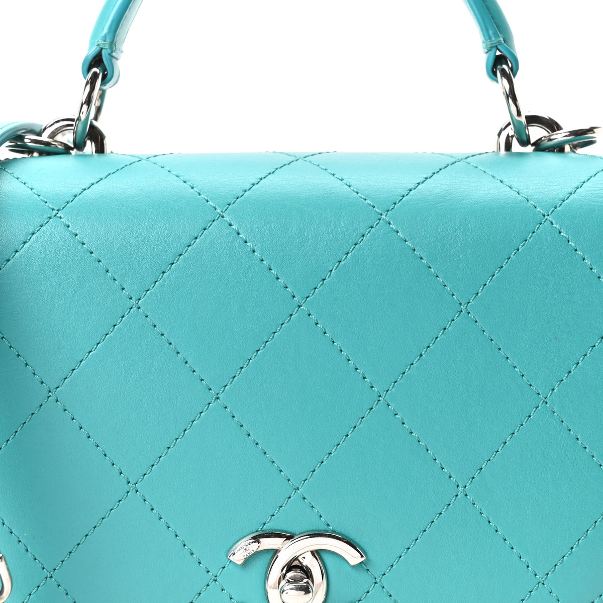 Chanel Calfskin Stitched Small Ring My Bag Flap Crossbody Turquoise 8 of 10