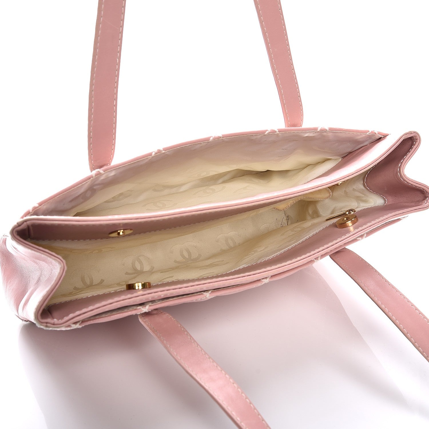 Chanel Calfskin Contrast Stitch Surpique Tote Pink 5 of 19