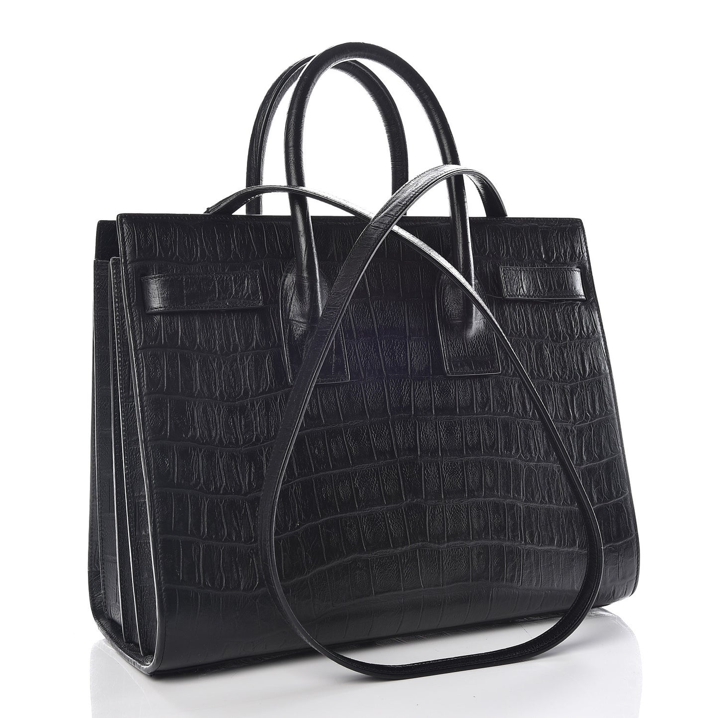 Calfskin Crocodile Embossed Small Sac de Jour Black