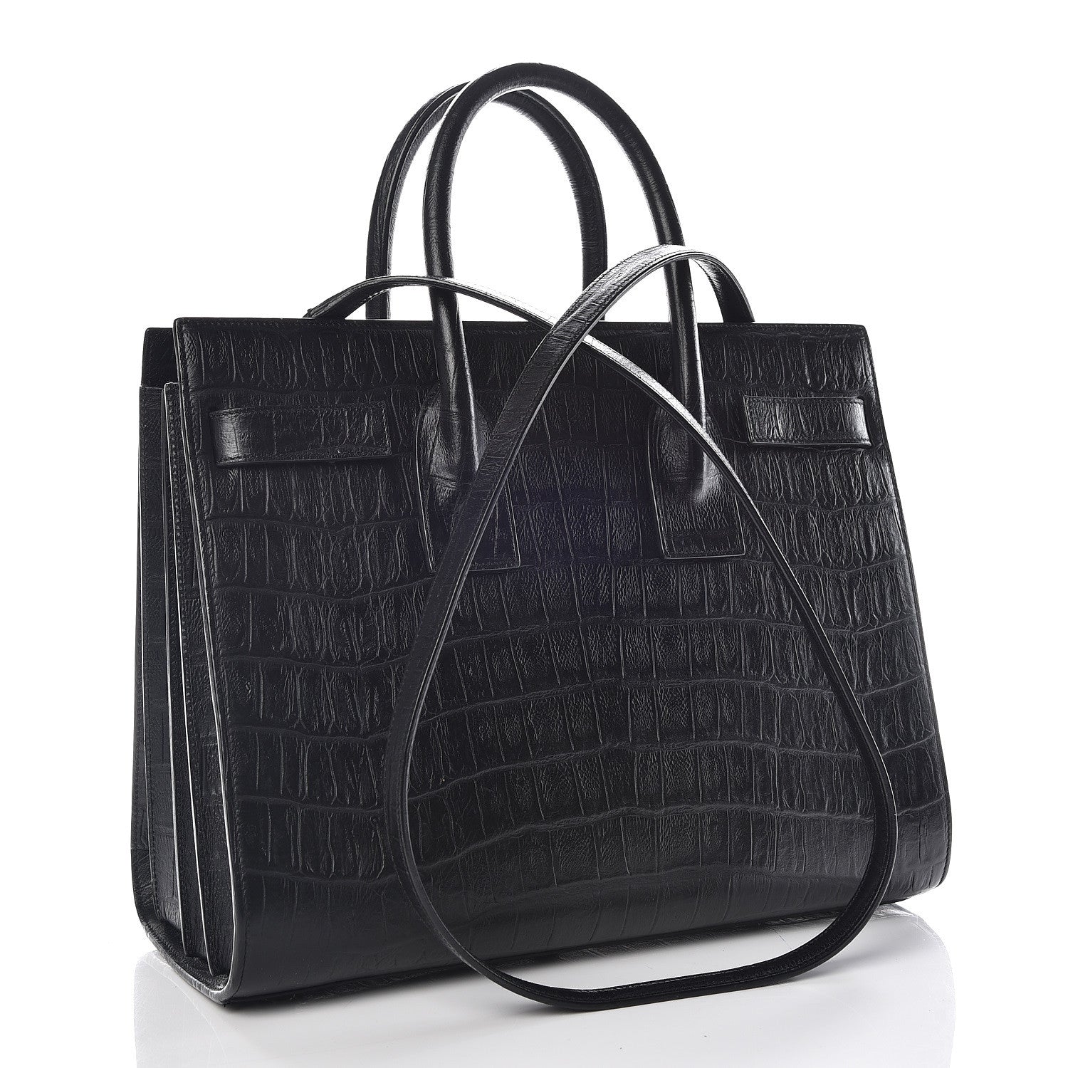 Saint Laurent Calfskin Crocodile Embossed Small Sac de Jour Black 3 of 12