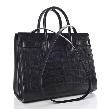 Saint Laurent Calfskin Crocodile Embossed Small Sac de Jour Black 3 of 12