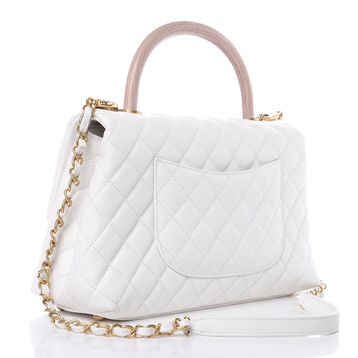 Chanel Caviar Lizard Quilted Small Coco Handle Flap White Beige 3 of 10