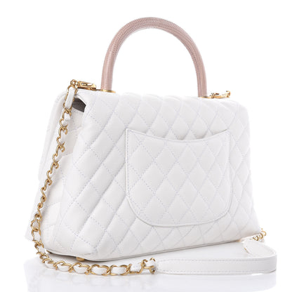 Chanel Caviar Lizard Quilted Small Coco Handle Flap White Beige 3 of 10