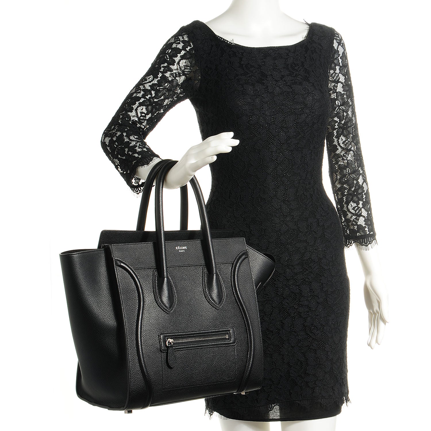 Celine Drummed Calfskin Mini Luggage Black 2 of 9