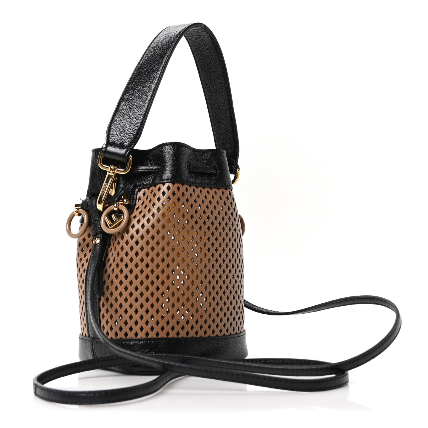 Vitello Liberty Glossy Lambskin F is Fendi Perforated Mini Mon Tresor Bucket Bag Sand Mimosa Black