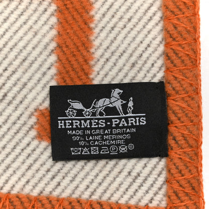 Hermes Wool Cashmere Signature Classic Avalon Blanket Ecru Potiron 3 of 3