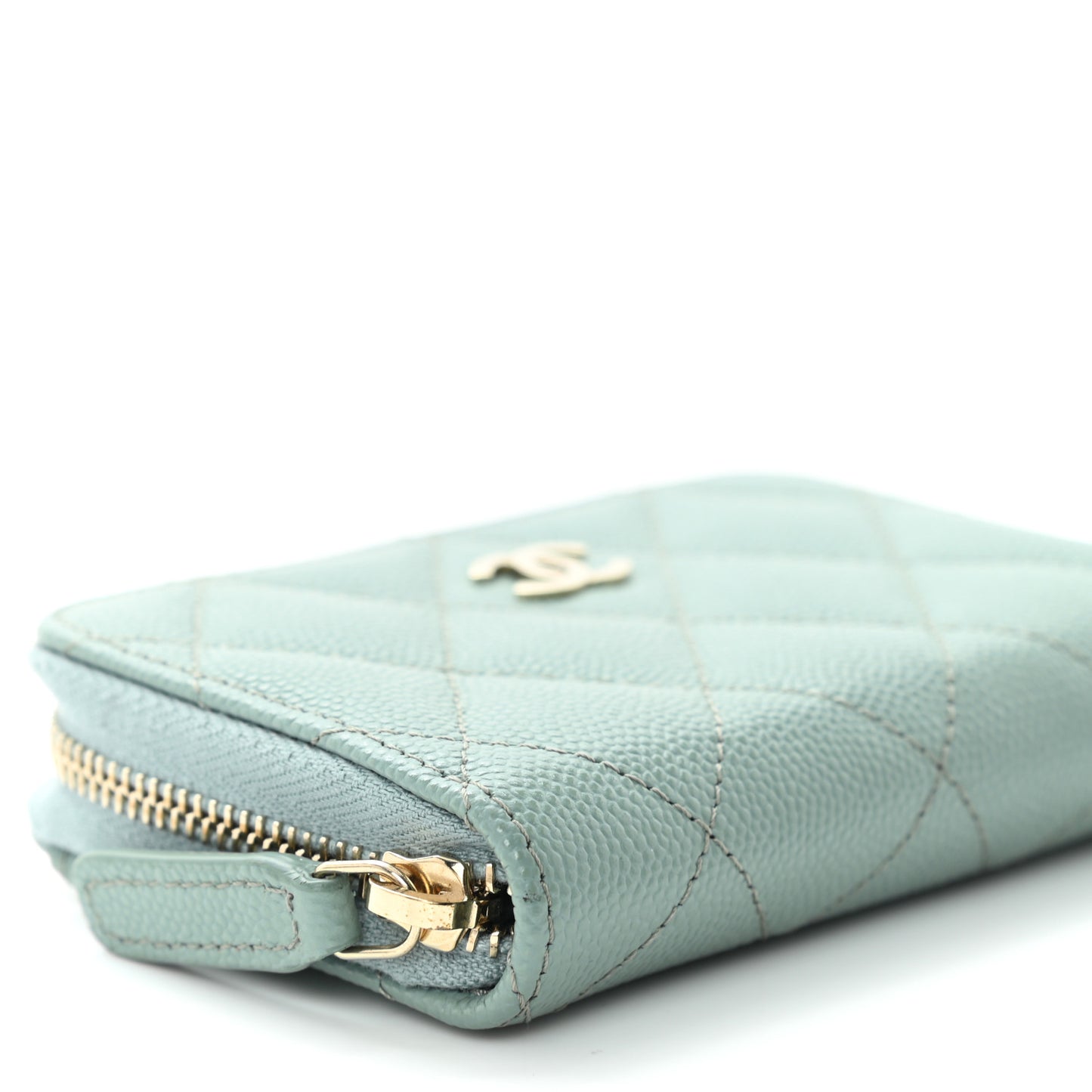 Caviar Quilted Zip Around Coin Purse Wallet Dark Green
