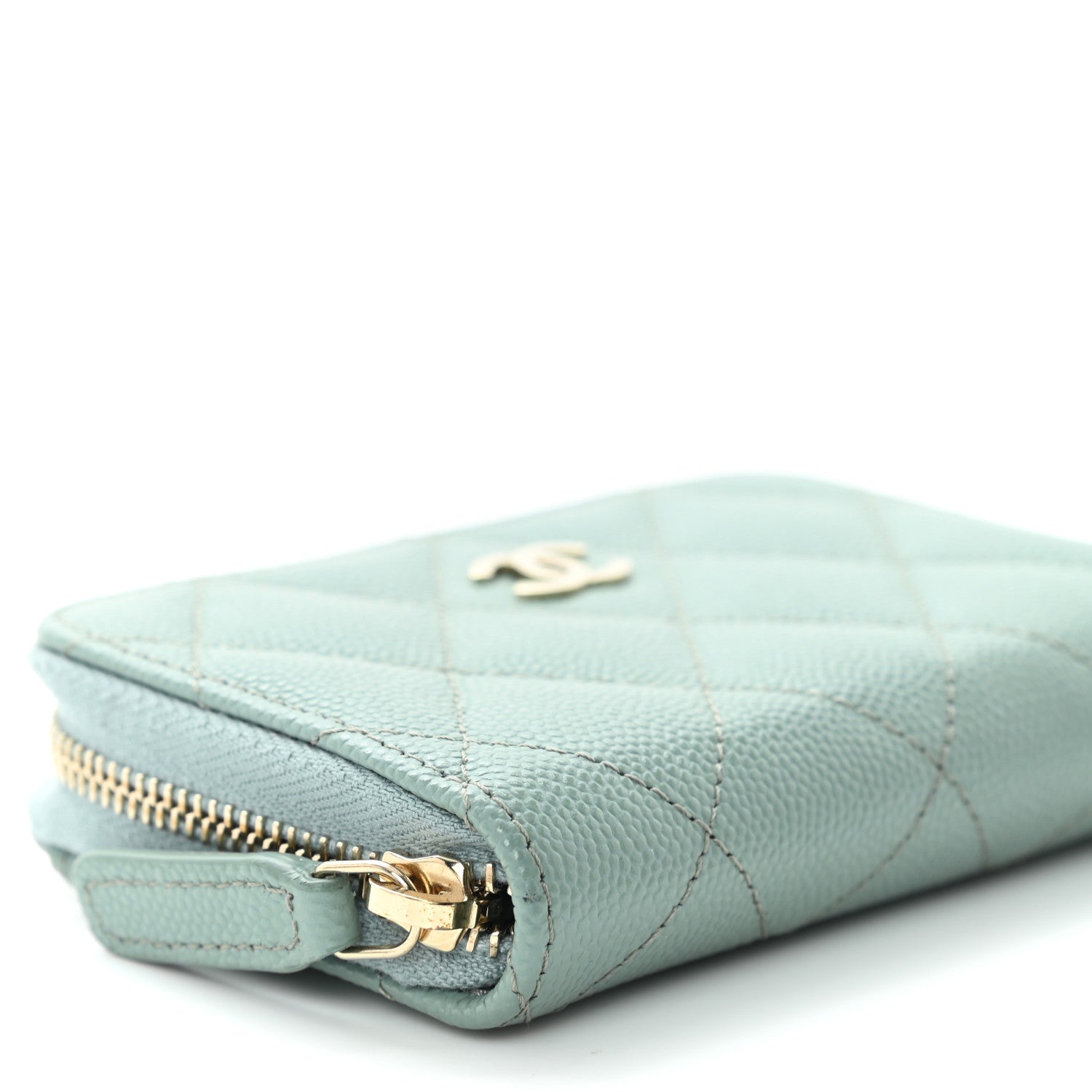 Chanel Caviar Quilted Zip Around Coin Purse Wallet Dark Green 9 of 10