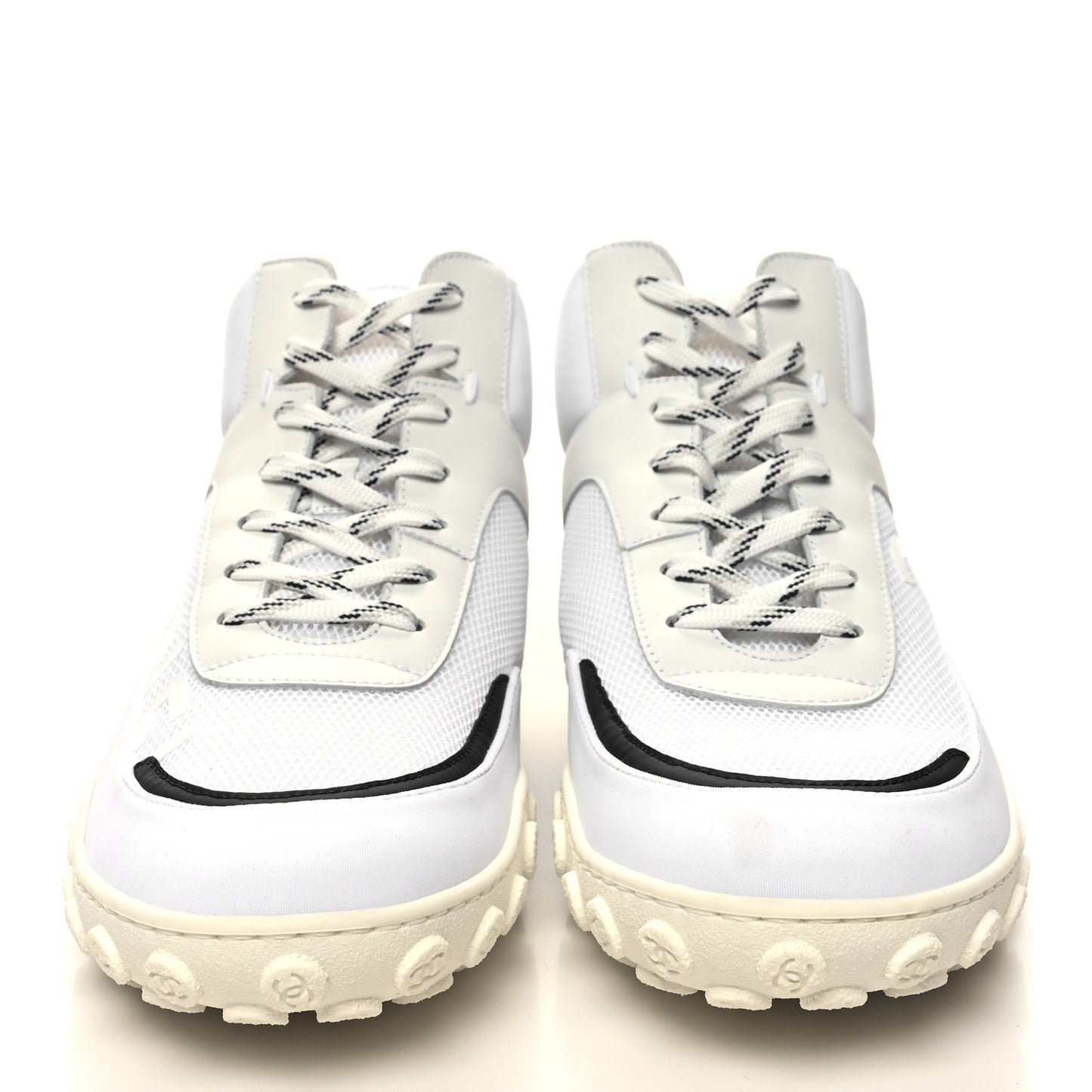 Calfskin Mesh Lycra Womens Logo High Top Sneakers 40 White