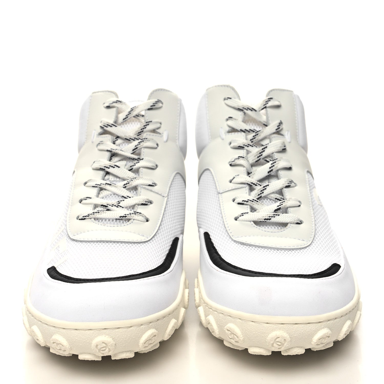 Chanel Calfskin Mesh Lycra Womens Logo High Top Sneakers 40 White 2 of 9