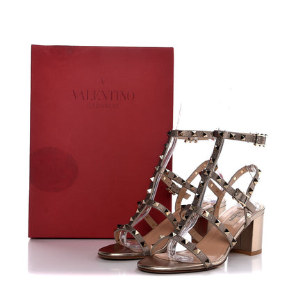 Valentino Garavani Metallic Pebbled Calfskin Rockstud 60mm City Sandals 38 Skin 8 of 8