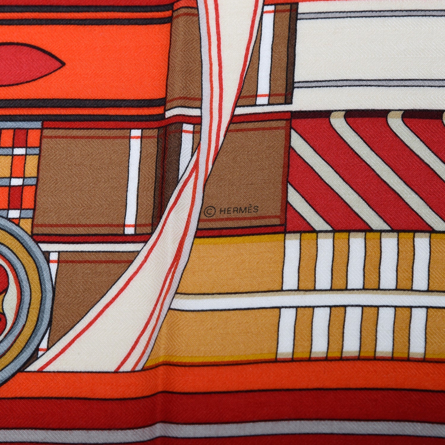 Hermes Cashmere Silk Voltes Et Pirouettes Shawl 140 Rouge Creme Beige 6 of 7