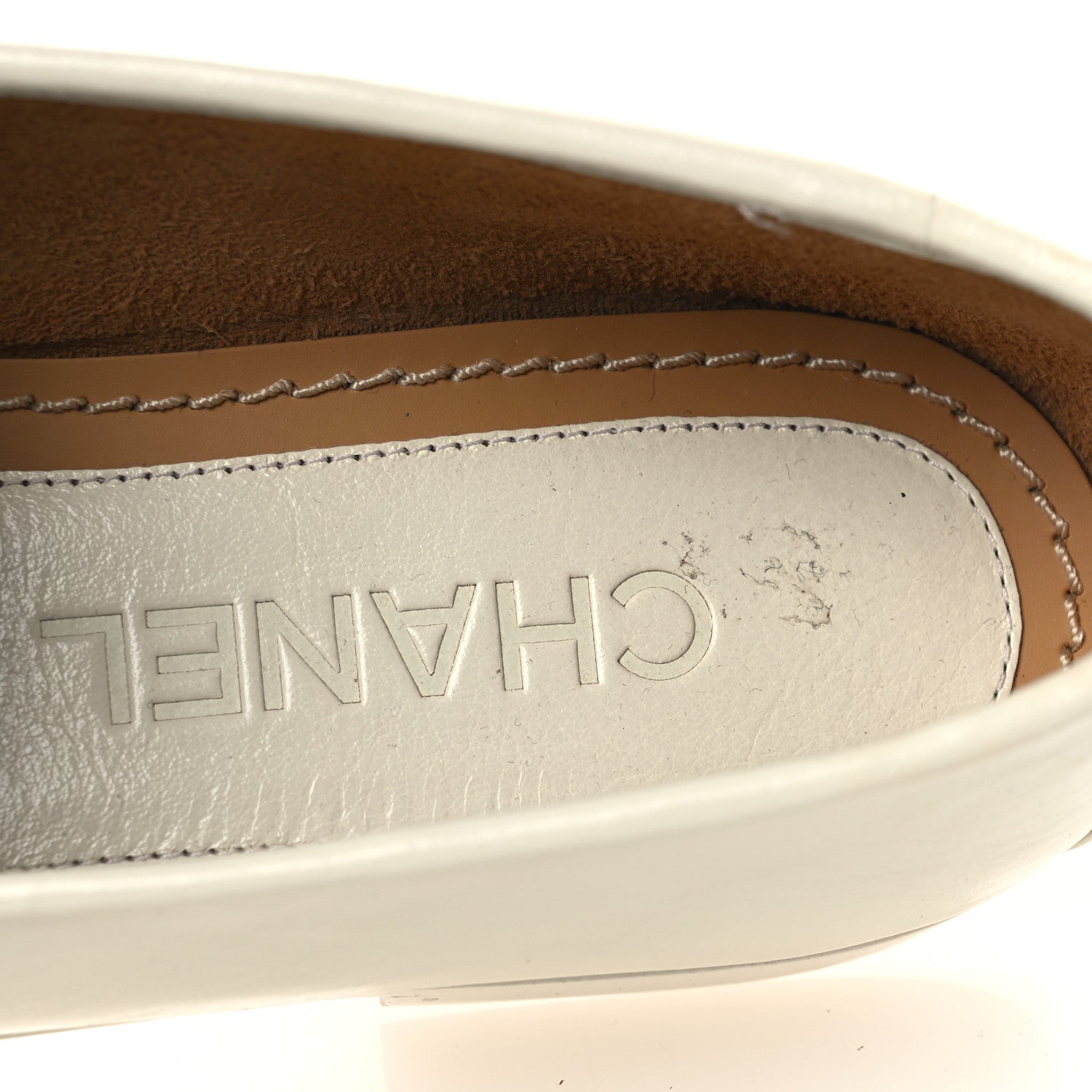 Chanel Shiny Calfskin Pearl CC Mocassin Loafers 36 White 1894070