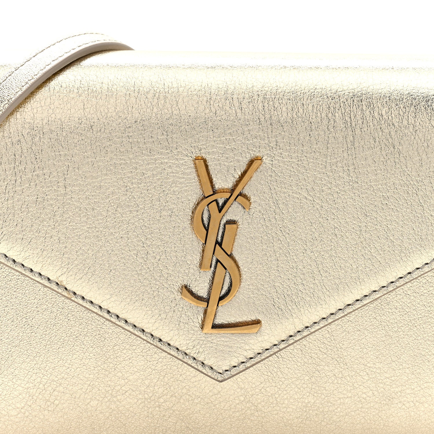Saint Laurent Metallic Calfskin Monogram Envelope Chain Wallet Gold 7 of 9