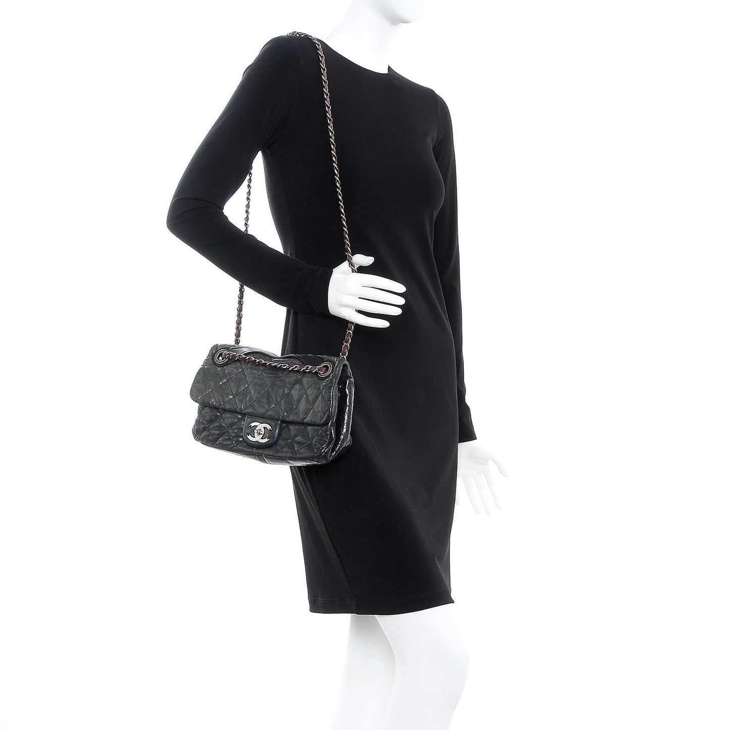Iridescent Calfskin Medium In The Mix Flap Black