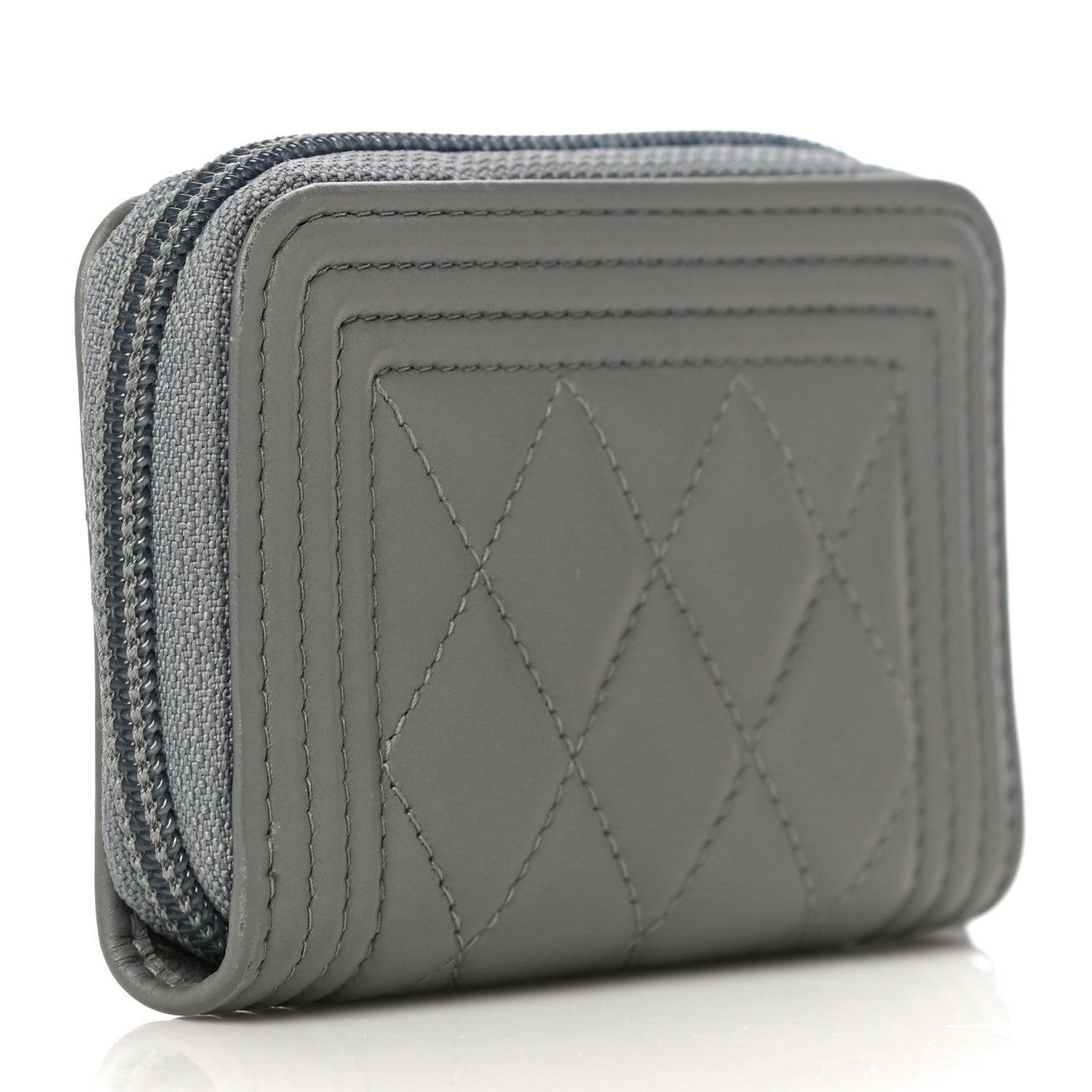 Chanel Lambskin Quilted Boy Zip Around Coin Purse Wallet Grey 3 of 14