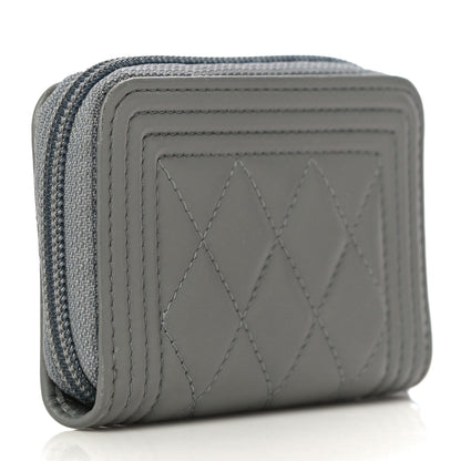 Chanel Lambskin Quilted Boy Zip Around Coin Purse Wallet Grey 3 of 14