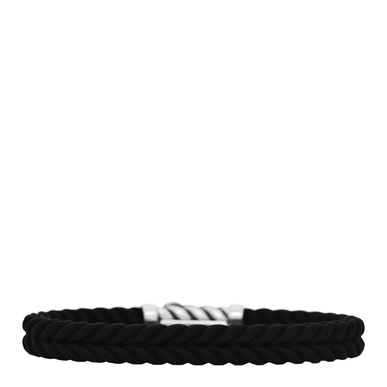 David Yurman Sterling Silver Rubber 9mm Chevron Bracelet Black 2 of 3