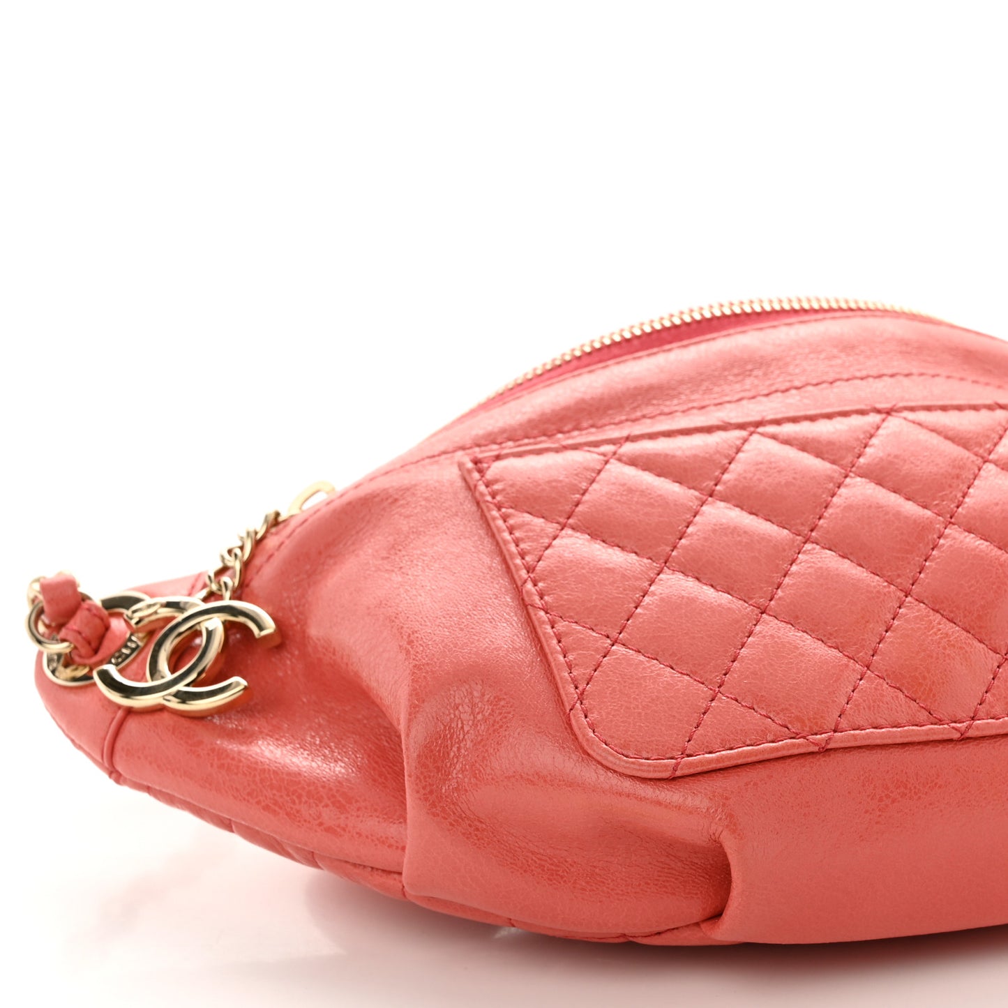 Crumpled Lambskin Quilted Bi Waist Bag Fanny Pack Pink