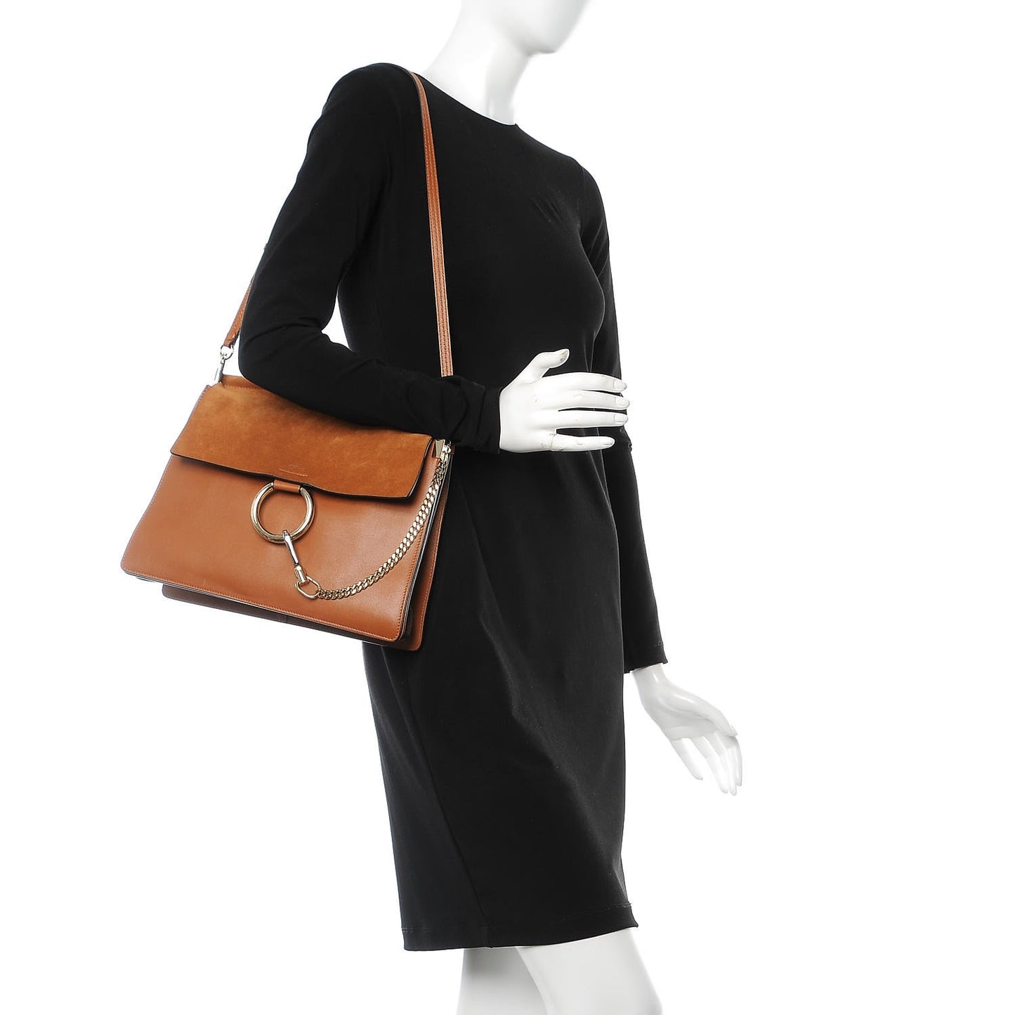 Suede Calfskin Medium Faye Shoulder Bag Tobacco