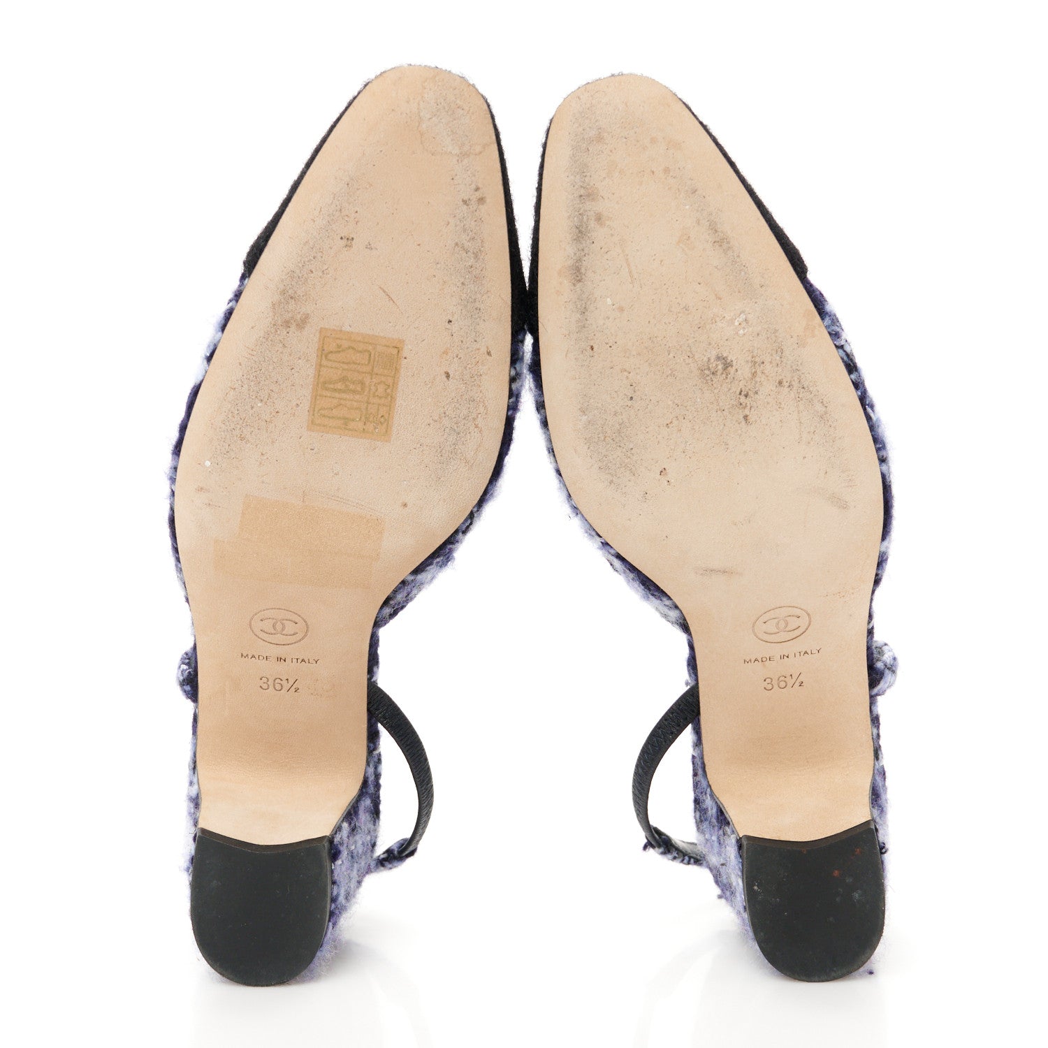 Chanel Tweed Cap Toe CC Slingback Pumps 36.5 Navy Blue Black 5 of 9