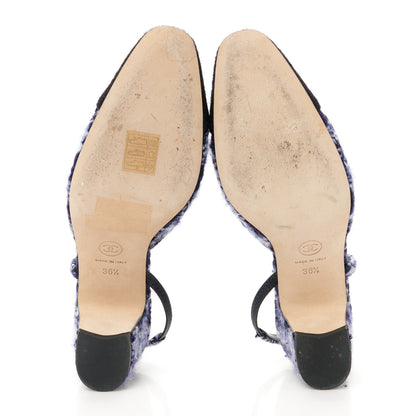 Chanel Tweed Cap Toe CC Slingback Pumps 36.5 Navy Blue Black 5 of 9